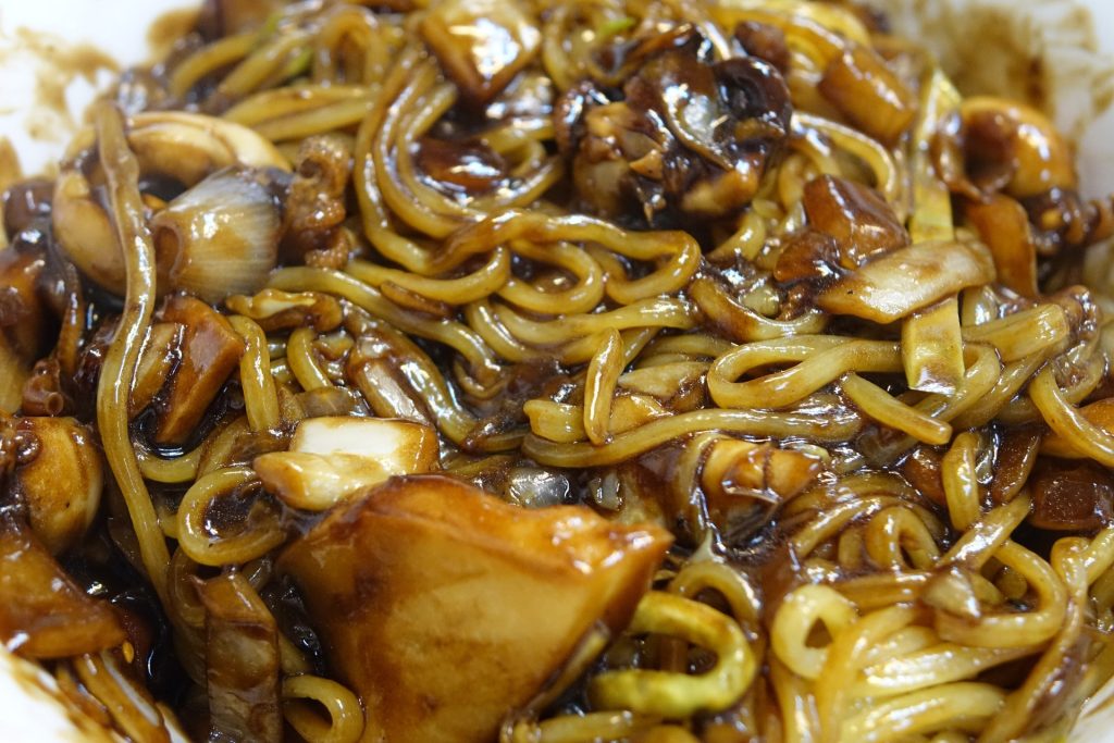 Jajangmyeon noodles mixed with black bean sauce