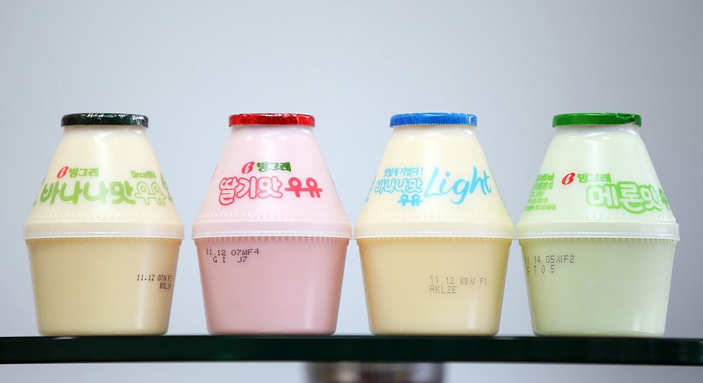 Binggrae banana flavored milk bottles