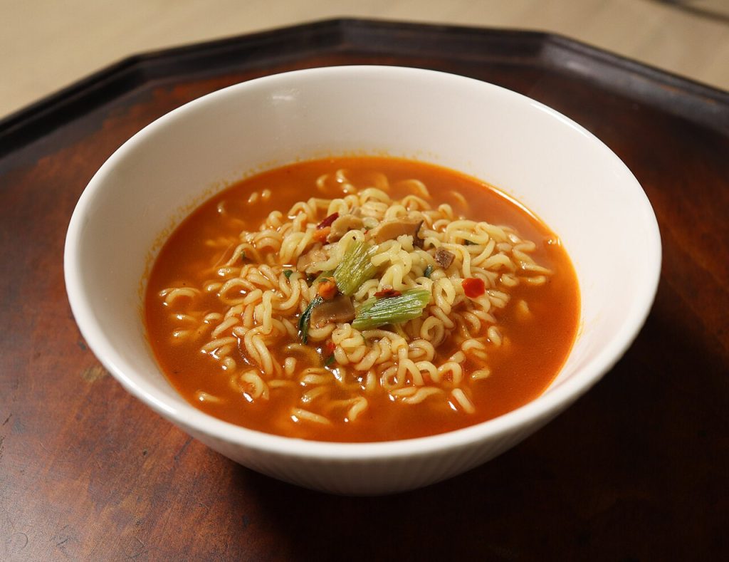 A bowl of Nongshim Shin Ramyun